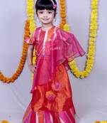 Pink printed
 cotton silk stitched lehenga