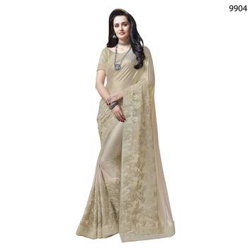 White Embroidered Lycra Saree With Blouse 1