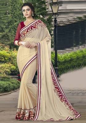 Beige Embroidered Georgette Saree With Blouse 1