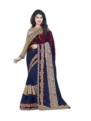Blue Embroidered Georgette Saree With Blouse 1