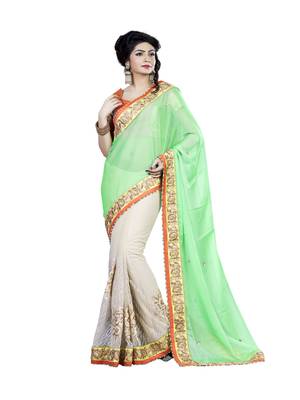 Green Embroidered Net Saree With Blouse 1