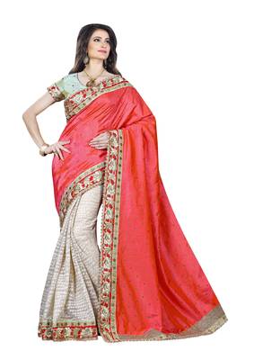 Cream Embroidered Art Silk Saree With Blouse 1