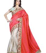 Cream Embroidered Art Silk Saree With Blouse