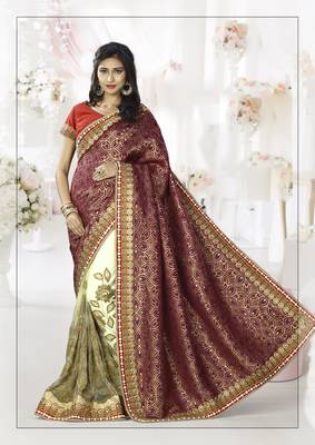 Maroon Embroidered Art Silk Saree With Blouse 1