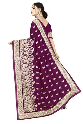 Purple embroidered art silk saree with blouse 2
