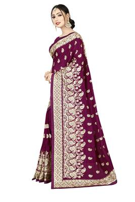 Purple embroidered art silk saree with blouse 3