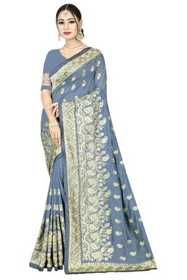Grey embroidered art silk saree with blouse 1