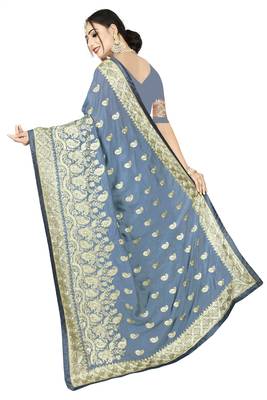 Grey embroidered art silk saree with blouse 2