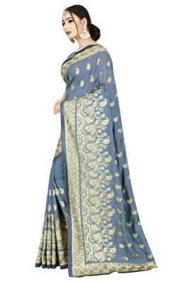 Grey embroidered art silk saree with blouse 3
