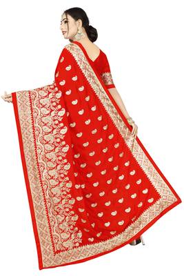 Red embroidered art silk saree with blouse 2