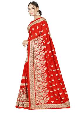 Red embroidered art silk saree with blouse 3