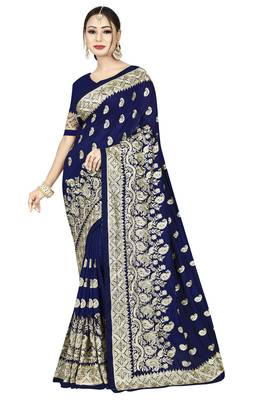 Blue embroidered art silk saree with blouse 1