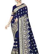 Blue embroidered art silk saree with blouse