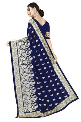 Blue embroidered art silk saree with blouse 2