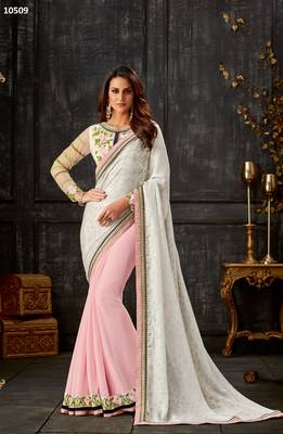 Pink Embroidered Georgette Saree With Blouse 1