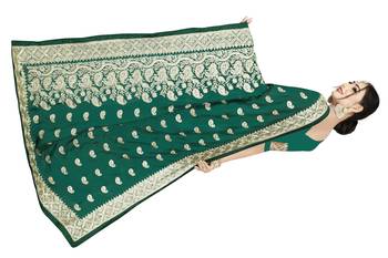 Dark green embroidered art silk saree with blouse 2