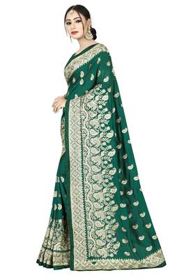Dark green embroidered art silk saree with blouse 3