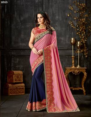 Pink Embroidered Art Silk Saree With Blouse 1
