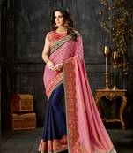 Pink Embroidered Art Silk Saree With Blouse