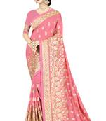 Pink embroidered art silk saree with blouse