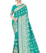 Turquoise embroidered art silk saree with blouse