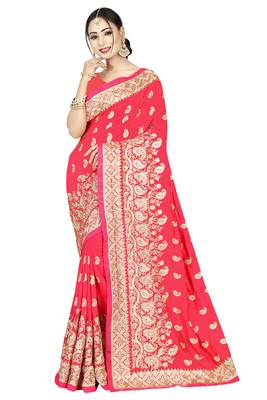 Peach embroidered art silk saree with blouse 1