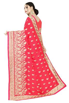 Peach embroidered art silk saree with blouse 2