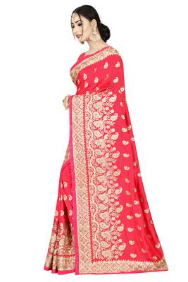 Peach embroidered art silk saree with blouse 3