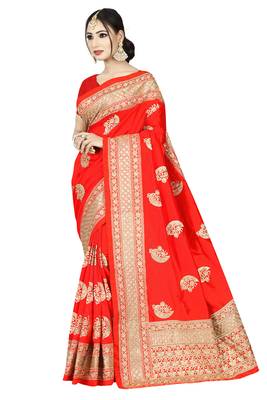 Orange embroidered art silk saree with blouse 1
