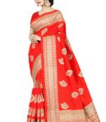 Orange embroidered art silk saree with blouse