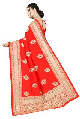 Orange embroidered art silk saree with blouse 2