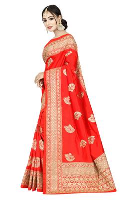 Orange embroidered art silk saree with blouse 3