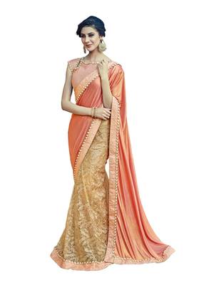 Peach Embroidered Lycra Saree With Blouse 1
