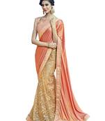 Peach Embroidered Lycra Saree With Blouse