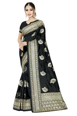 Black embroidered art silk saree with blouse 1