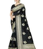 Black embroidered art silk saree with blouse