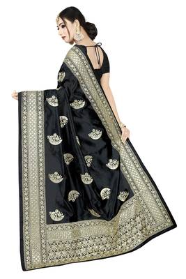 Black embroidered art silk saree with blouse 2