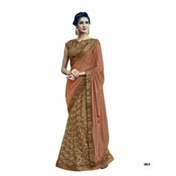 Brown Embroidered Lycra Saree With Blouse 1