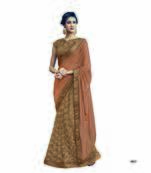 Brown Embroidered Lycra Saree With Blouse
