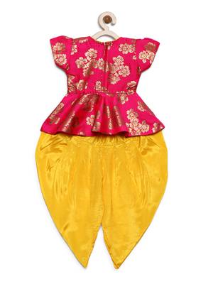 Pink Woven Jacquard Girls Dhoti With Peplum Top 2
