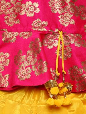 Pink Woven Jacquard Girls Dhoti With Peplum Top 5