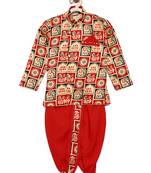 Red Printed Satin Boys Dhoti Kurta