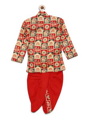 Red Printed Satin Boys Dhoti Kurta 2