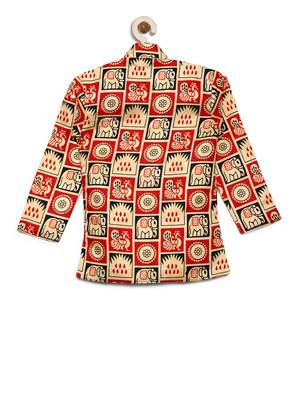 Red Printed Satin Boys Dhoti Kurta 3