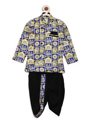 Blue Printed Satin Boys Dhoti Kurta 1