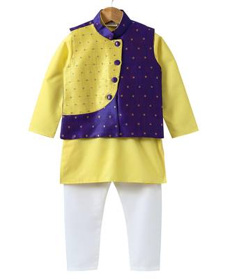 Yellow Woven Art Silk Boys Kurta Pyjama 1