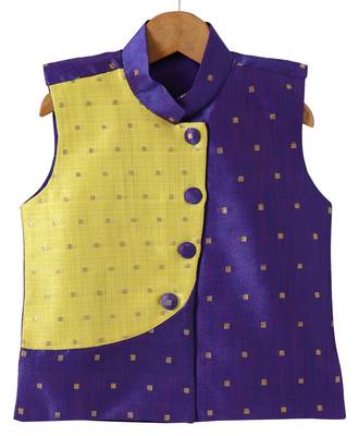 Yellow Woven Art Silk Boys Kurta Pyjama 2