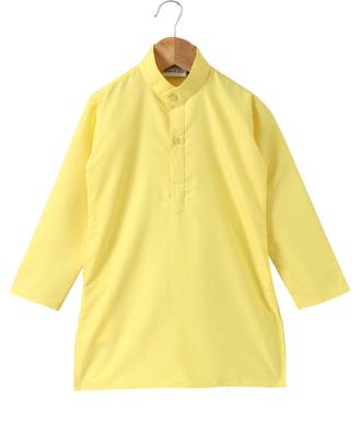 Yellow Woven Art Silk Boys Kurta Pyjama 5