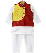 White Woven Art Silk Boys Kurta Pyjama
