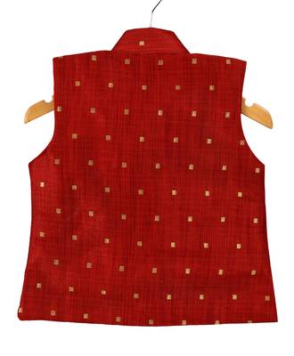 White Woven Art Silk Boys Kurta Pyjama 4